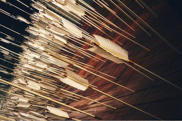 várias flechas lançadas numa parede de madeira representando a violência doméstica
